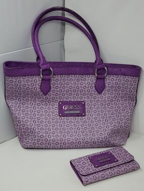 GUESS Proposal Purple Y2K Signature Shoulder Bag with Matching Wallet